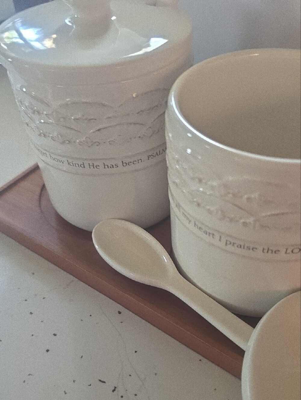 Martha & Marthina White Ceramic Condiment Set with Spoon - Picture 7 of 7